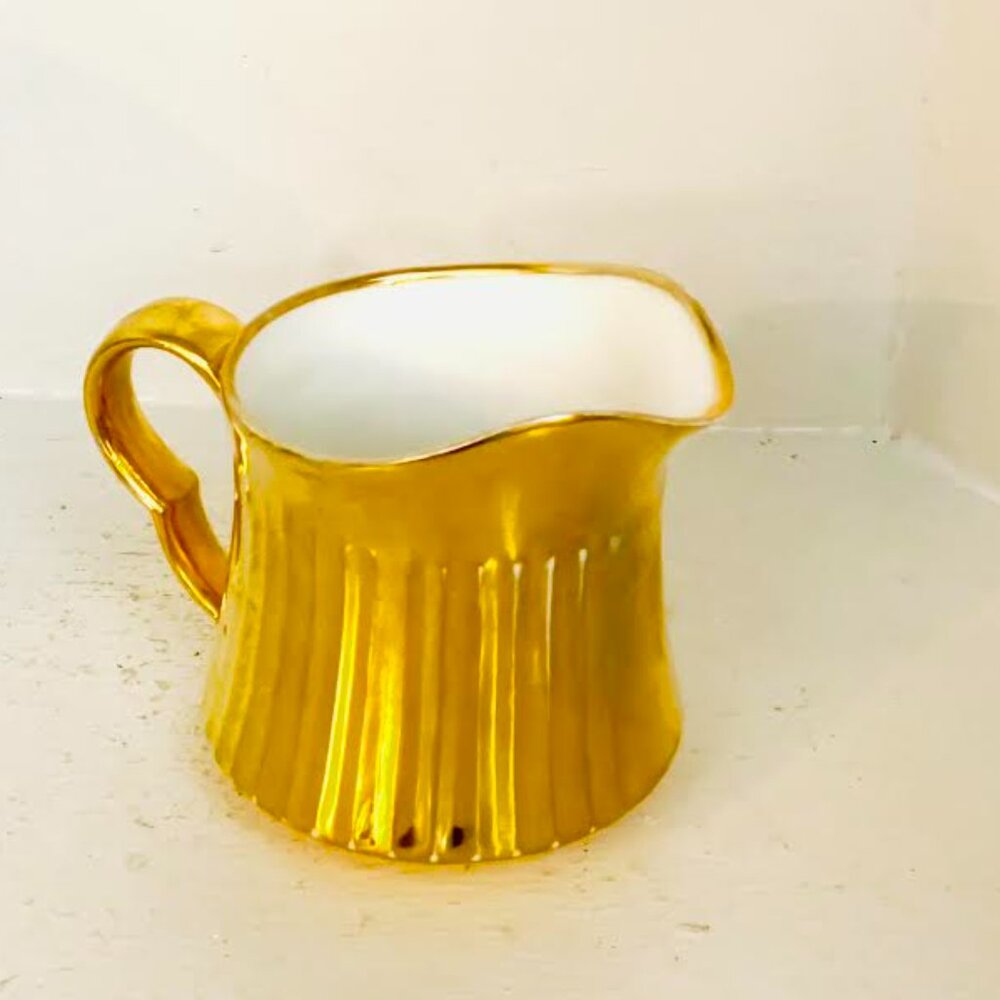 Royal Worcester English  Porcelain Gold Lustre - Fluted Milk/Cream Jug